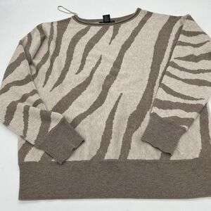Tahari Womens XL Brown Zebra Striped Sweater Roll Hem Wool Blend Animal Print